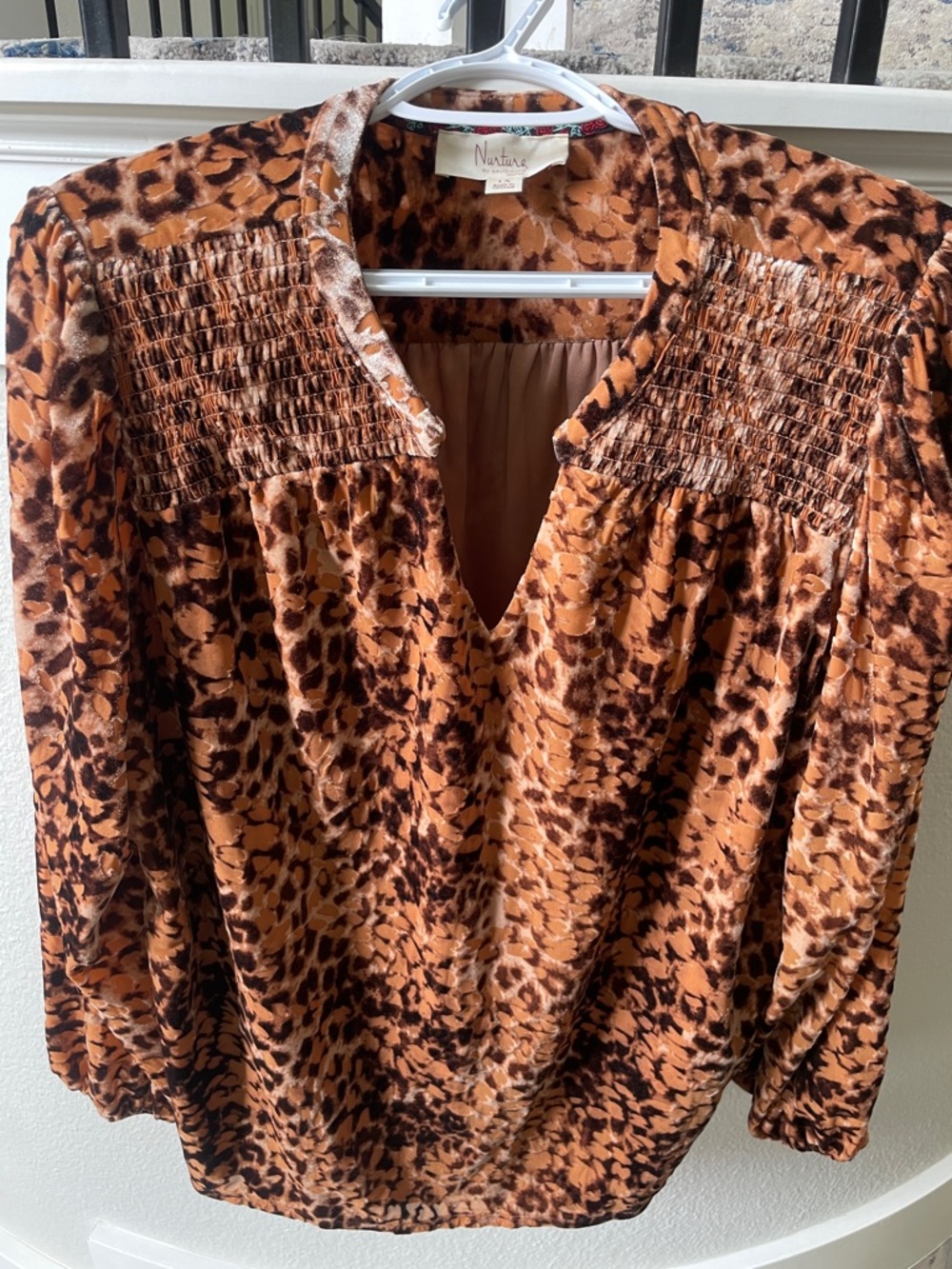 Nurture Orange and Brown Leopard Velvet Blouse